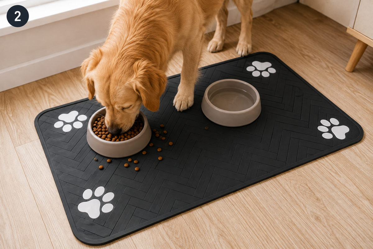TAPIS DE GAMELLE EN SILICONE ANTIDÉRAPANT ET ANTI-DEBORDEMENT