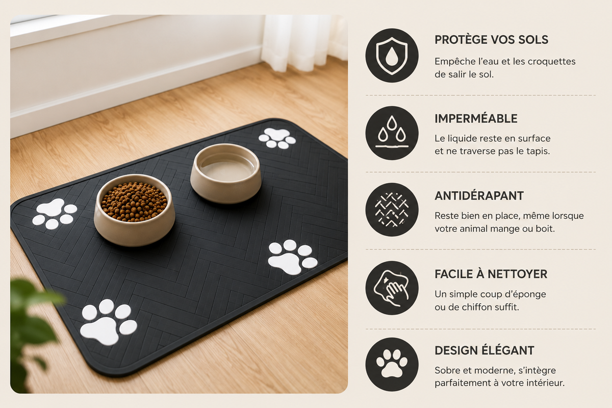 TAPIS DE GAMELLE EN SILICONE ANTIDÉRAPANT ET ANTI-DEBORDEMENT